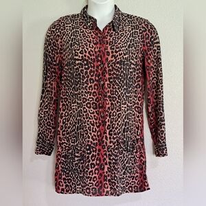 Equipment Femme Leopard Print Silk Popover Shirt Dress Large
